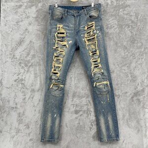 Smoke Rise 34x32 Slim Tapered Fit Distressed Bleach Splatter Effect Jeans